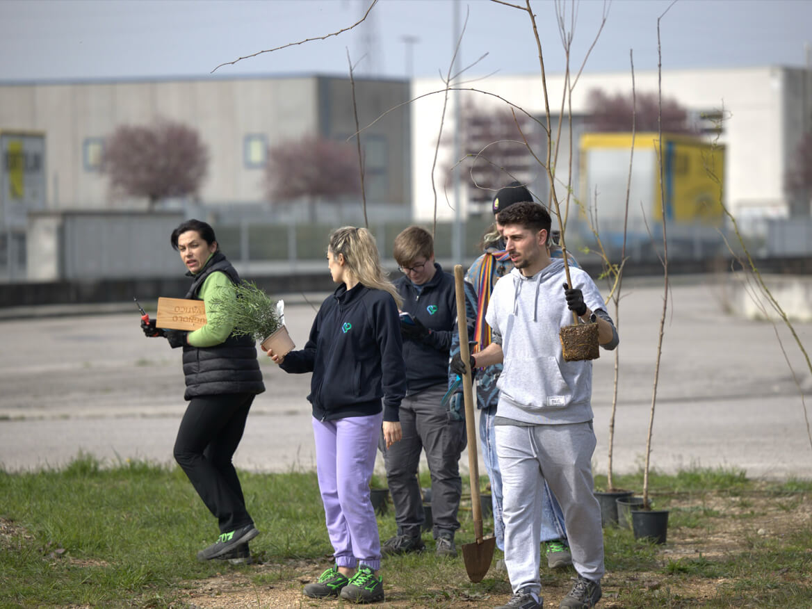 Volontari al lavoro durante la messa a dimora